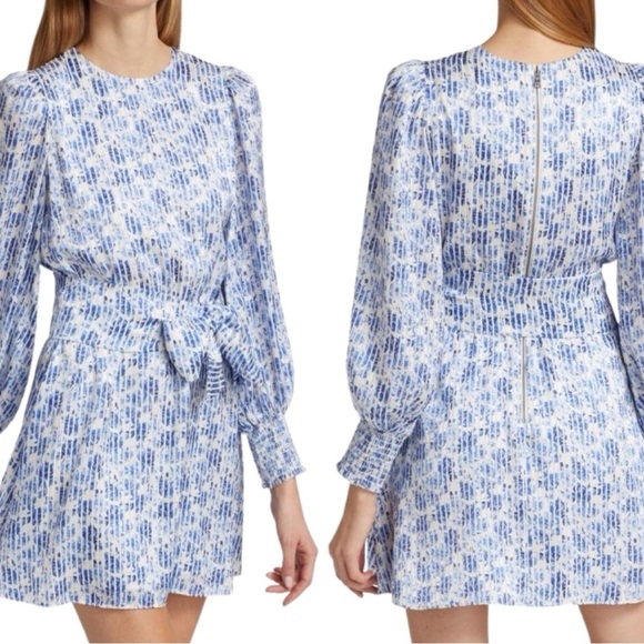 Alice + Olivia Molli Belted Floral Mini Wrap Dress Forget Me Not Antique Size 2 - Picture 3 of 15